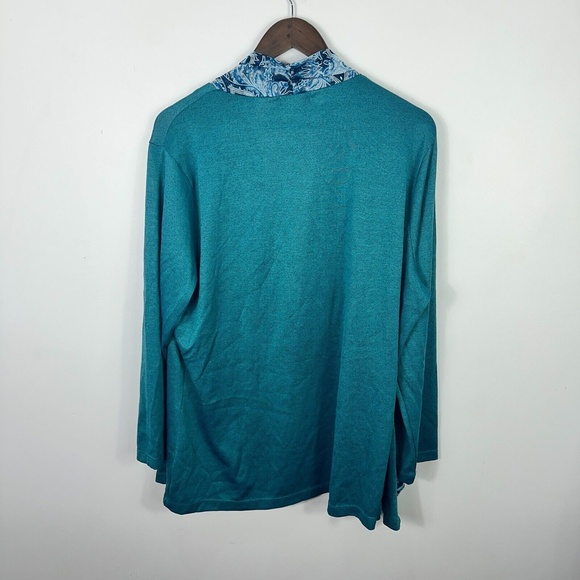 OneWorld Cardigan Women 2X Blue Paisley Trim Boho Open Front Long‎ Sleeve Artsy - Picture 7 of 7